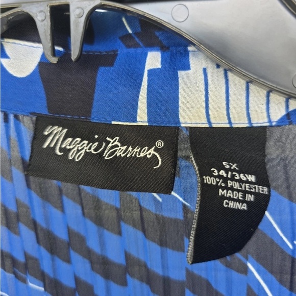 Maggie Barnes Pleated Tunic Shirt 5x Plus BlueBlack Button Up Long Sleeve Strect - Picture 5 of 12